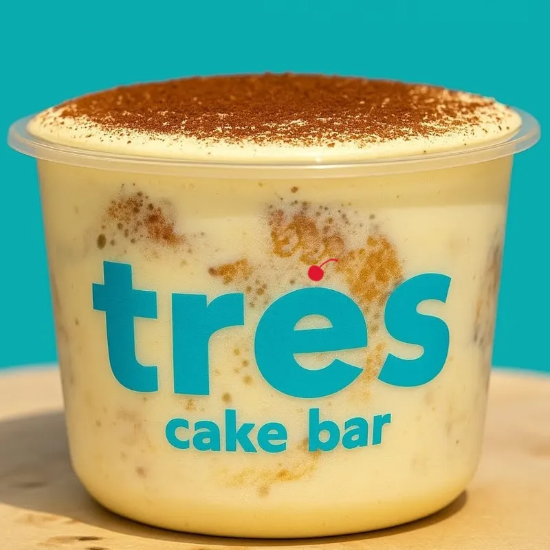 Tiramisu tres leches cup dusted with cocoa